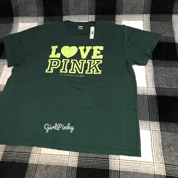 vs PINK campus tee SHIRT SLEEVE IN CORE DEEP FOREST LIMITED EDITION SIZES XS-XXL - Picture 4 of 6